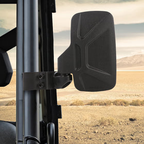 Esploratori mirror set on a trail showing clearer rear view while riding