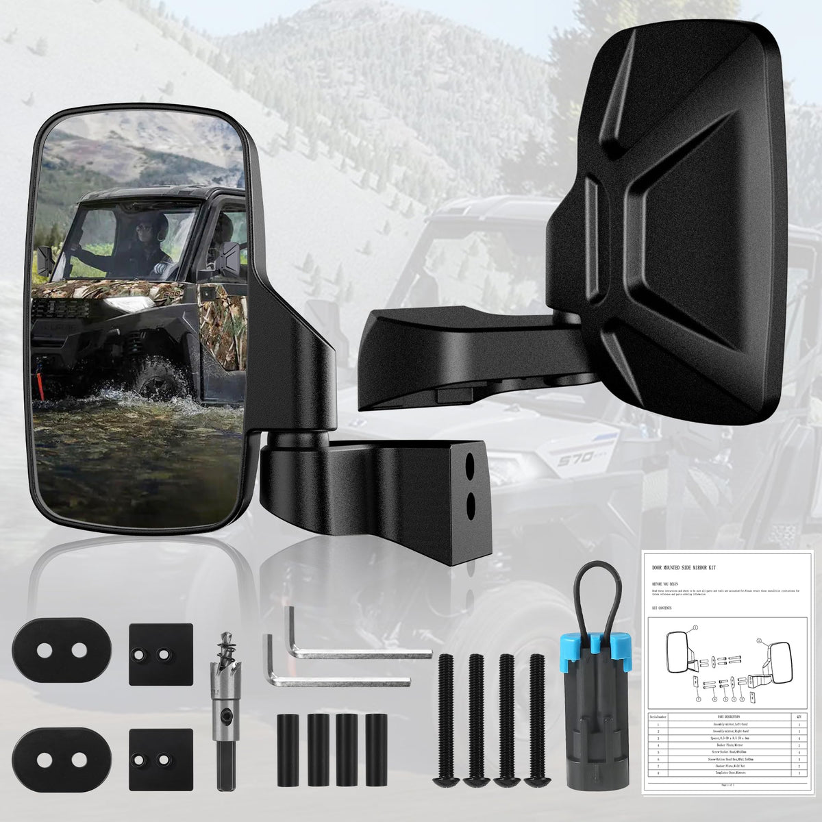 Esploratori mirror housing and hinge detail for rugged durability
