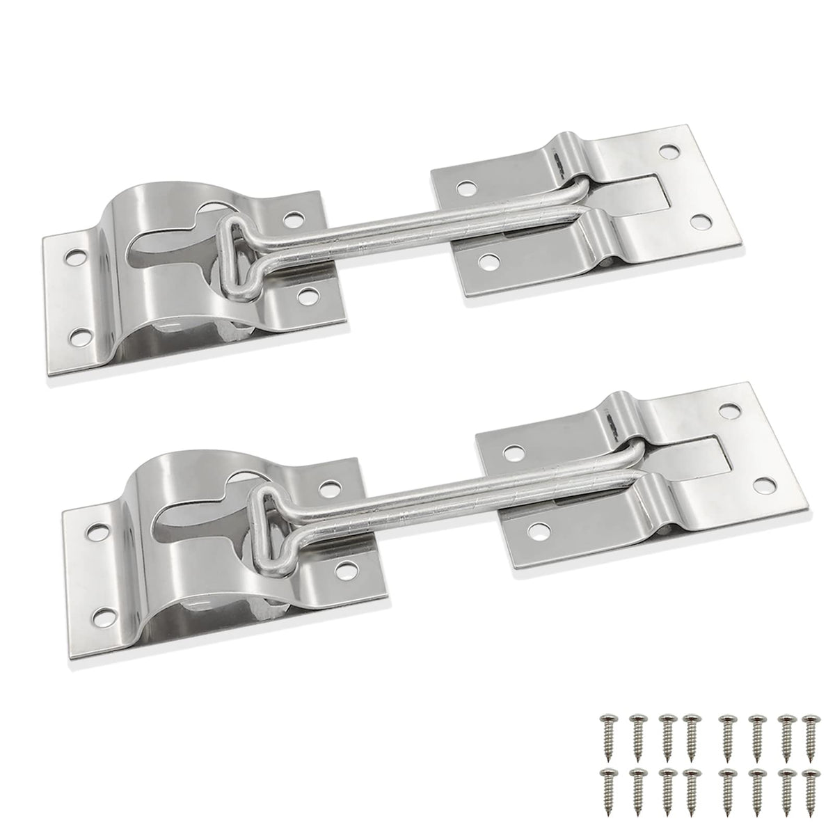ESUDNT front view of two 4-inch stainless latches showing durable finish and kit