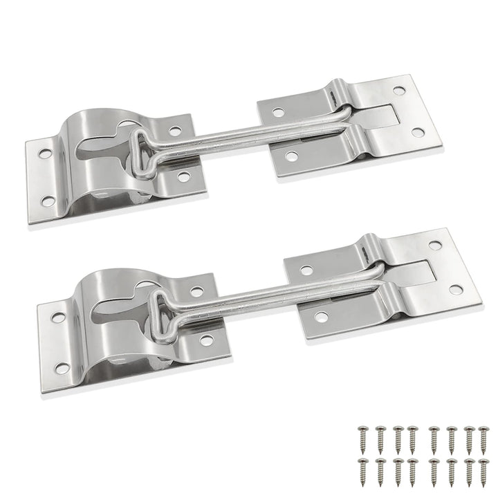 ESUDNT front view of two 4-inch stainless latches showing durable finish and kit