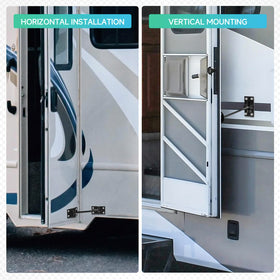 ESUDNT latch holding RV door open at campground showing reliable outdoor use benefit