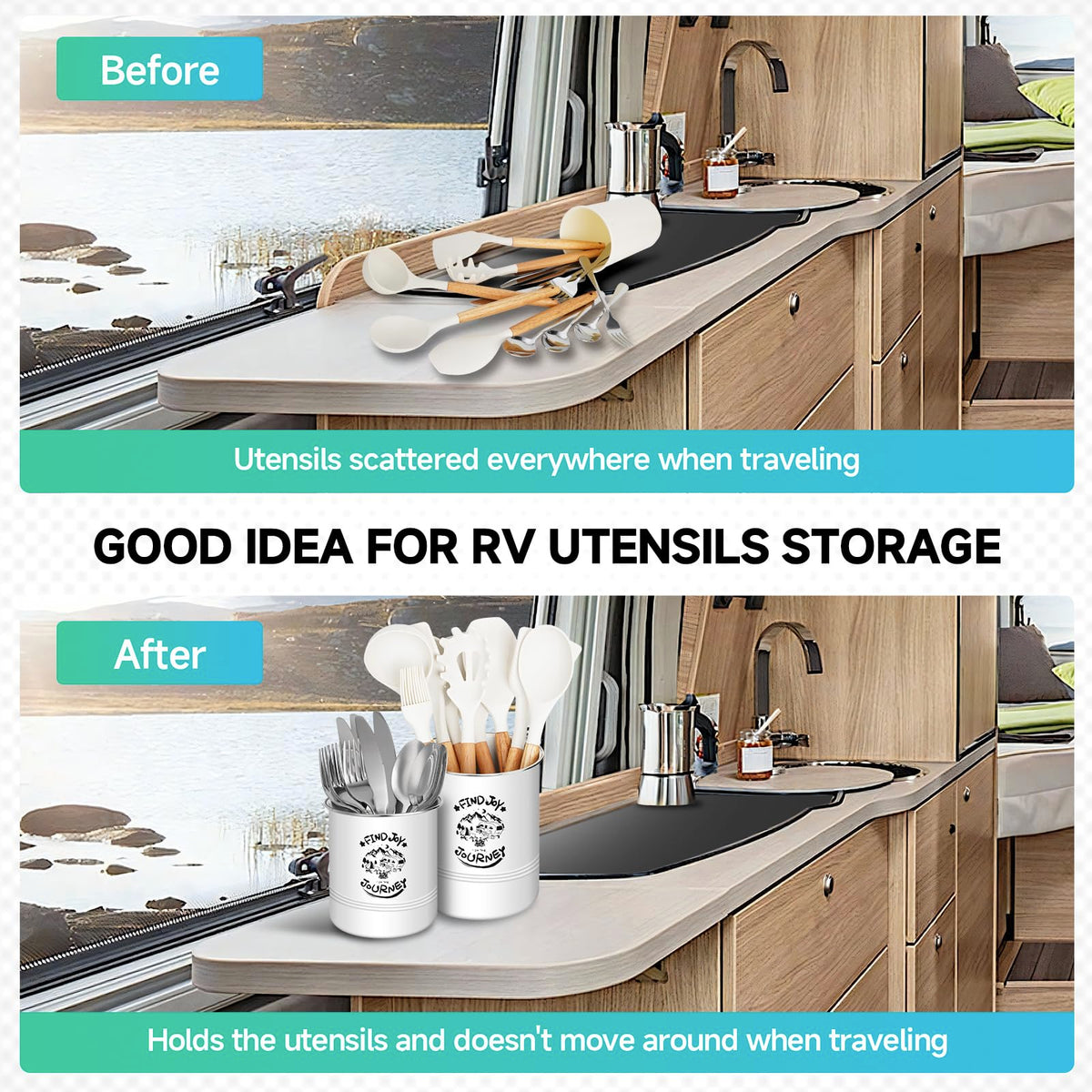 ESUDNT mounted in RV kitchen demonstrating secure attachment and space-saving benefit