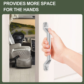 ESUDNT handle next to hand for scale showing ergonomic depth and comfortable grip