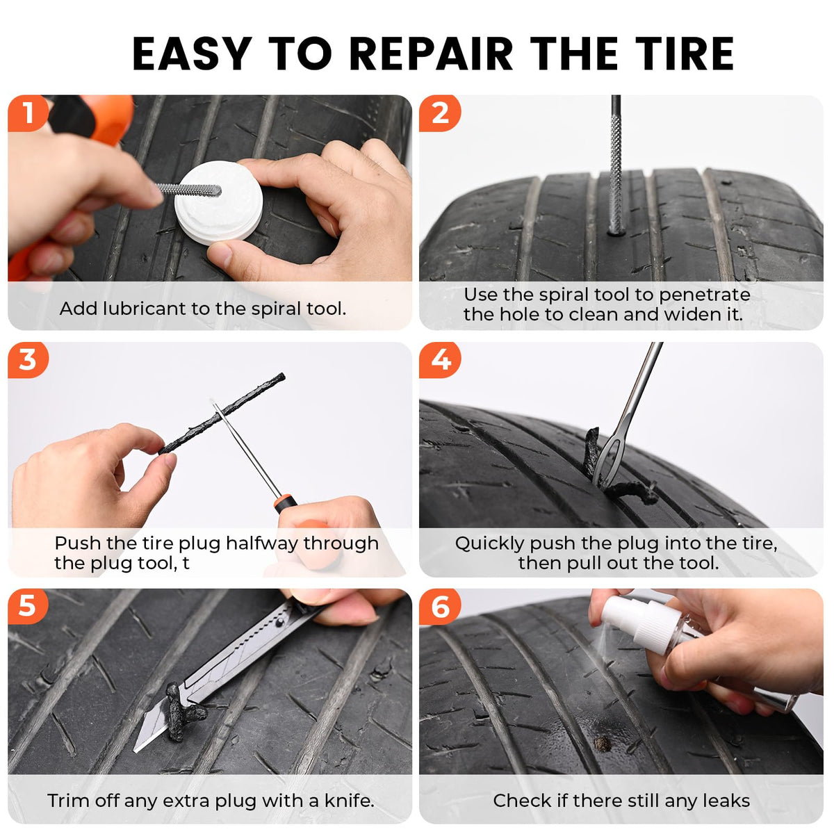 ETENWOLF demonstration of plug insertion to reseal a tubeless tire quickly