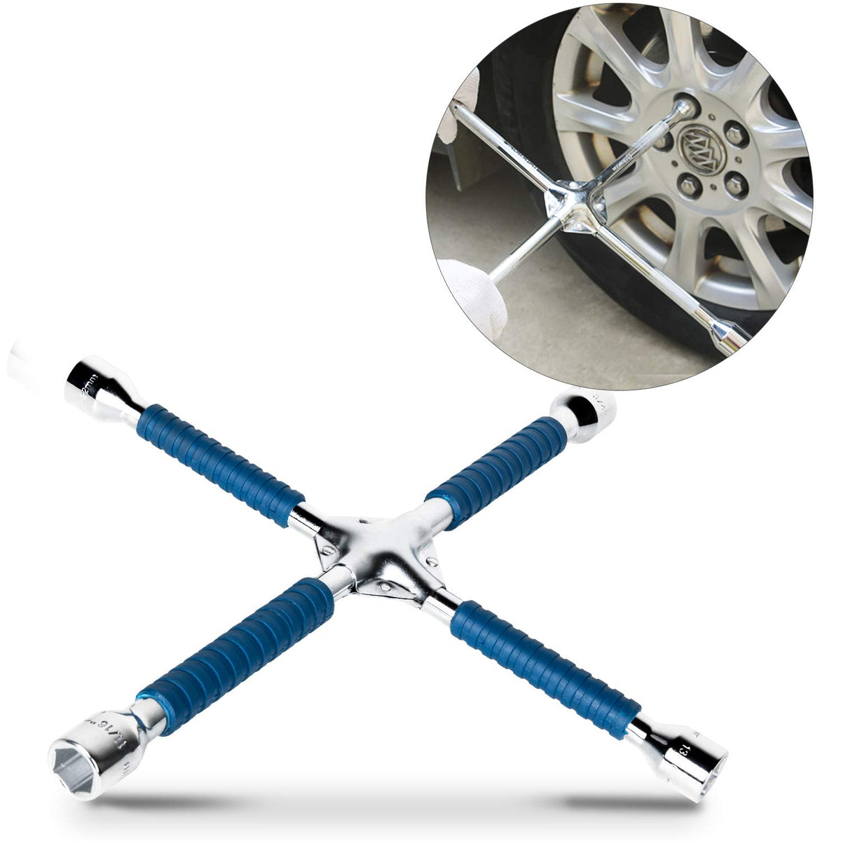 ETERNA front view of four-way lug wrench showing sockets and durable finish for reliability