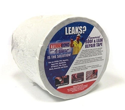 EternaBond White RoofSeal front view showing tape roll and quick watertight repair benefit