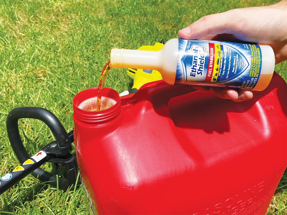 Ethanol Shield used while filling a lawn mower tank to prevent ethanol damage