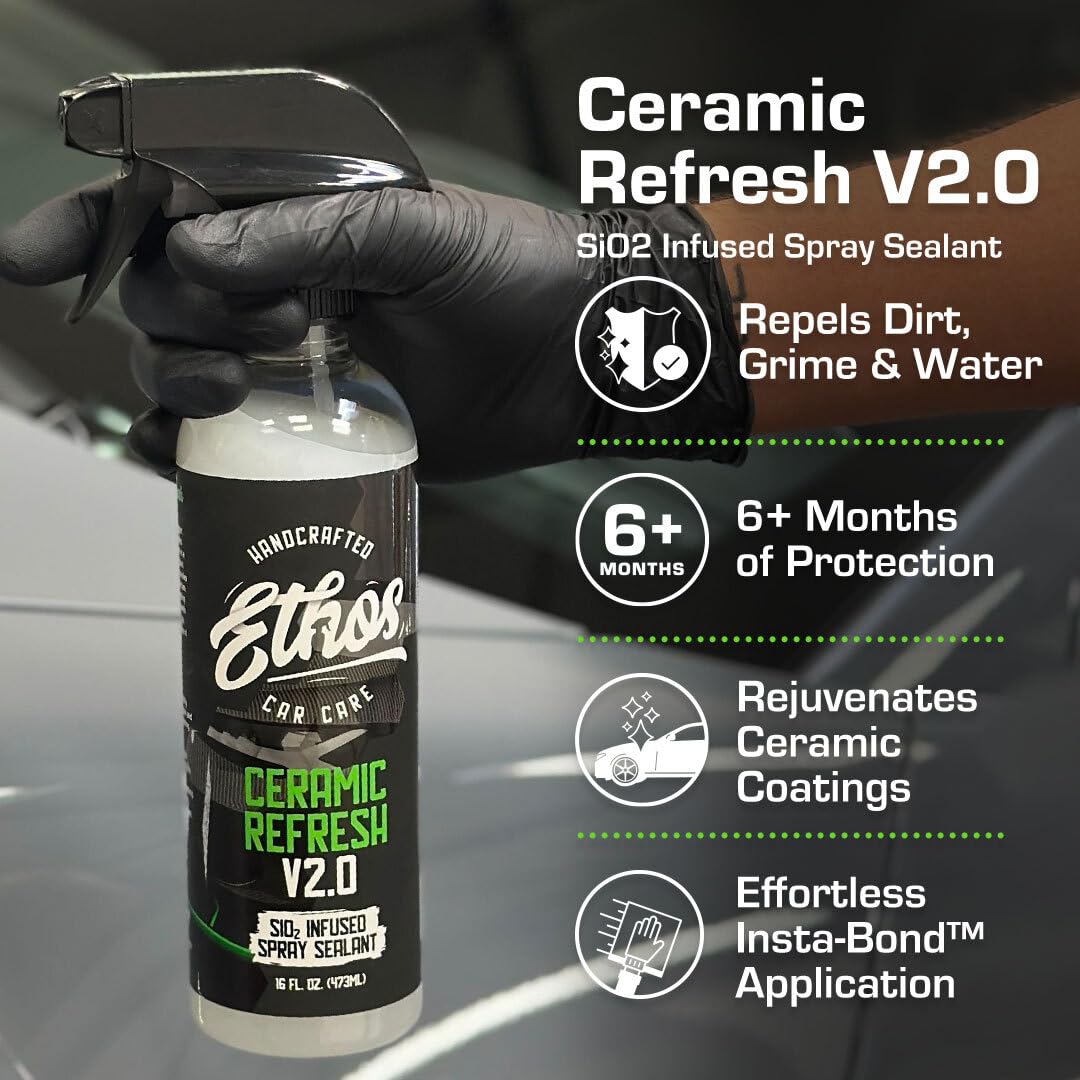 Ethos Handcrafted Car Care spray action in use demonstrating easy application and fast coverage benefit