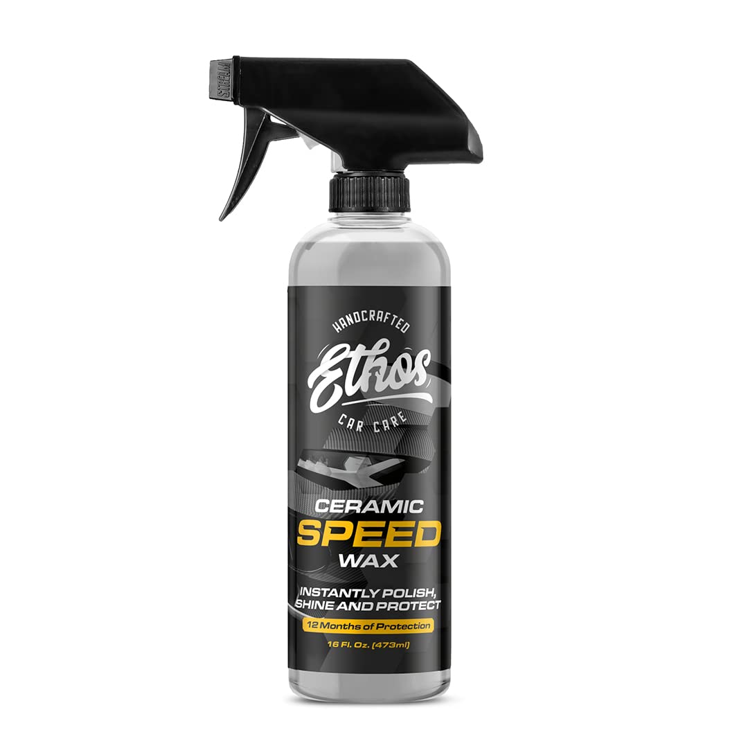 Ethos Handcrafted Car Care front label of ceramic spray showing product name and bottle