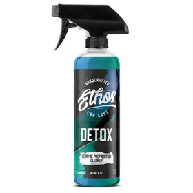 Ethos Handcrafted Car Care Detox front label showing product branding and purpose