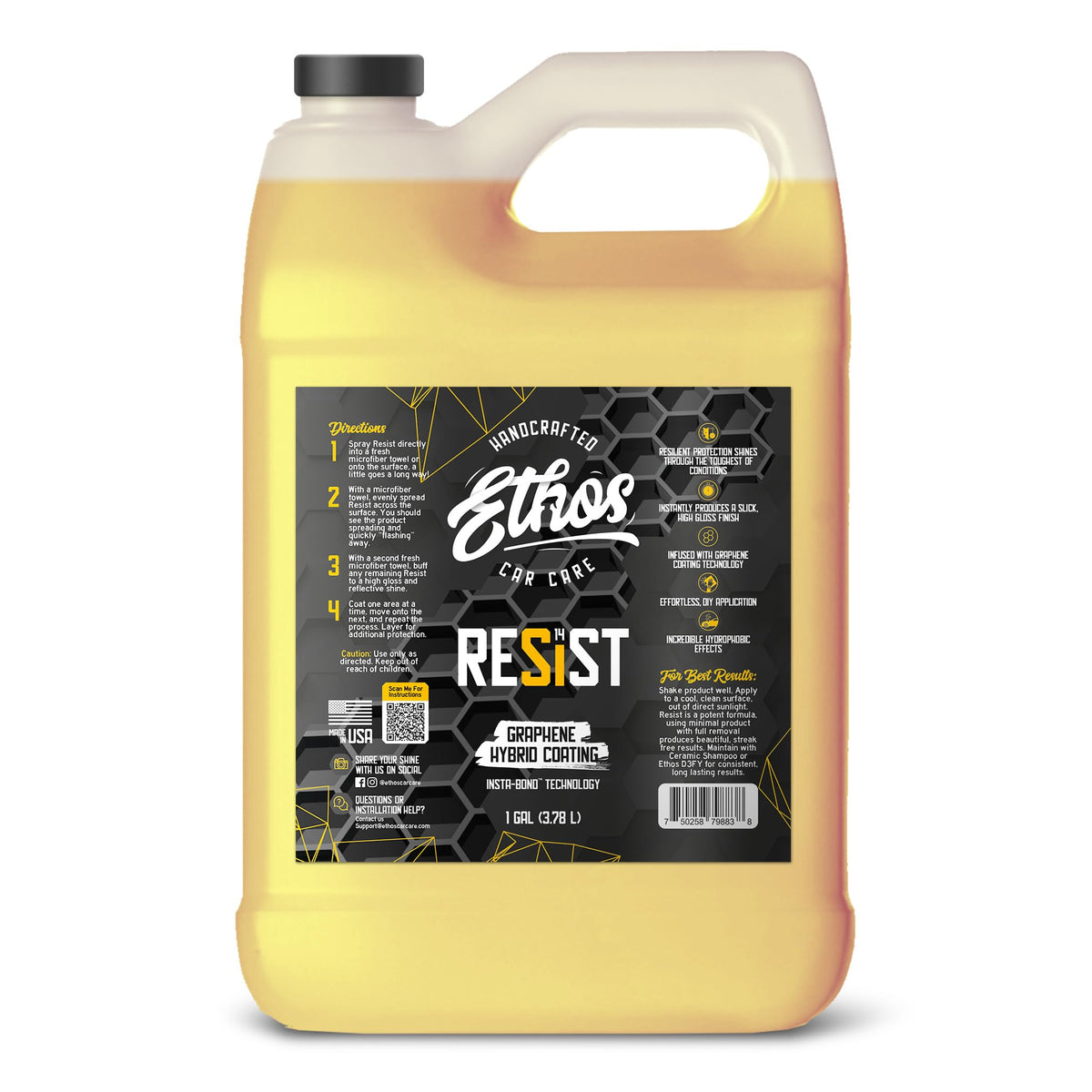 Ethos Handcrafted Car Care gallon front view showing product and size, ideal for coverage