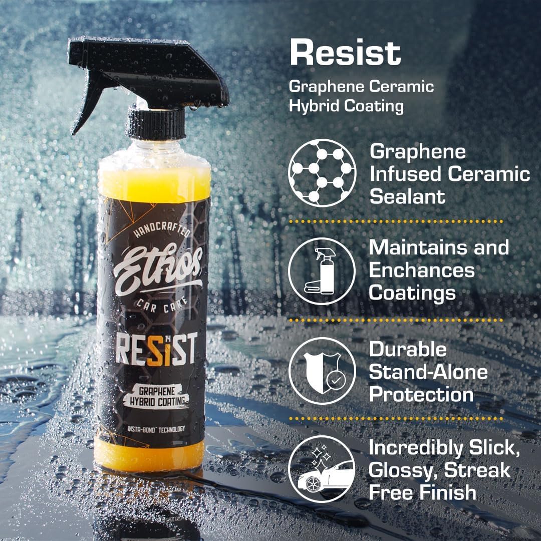 Ethos RESIST spray nozzle close-up highlighting easy application and precise mist control benefit