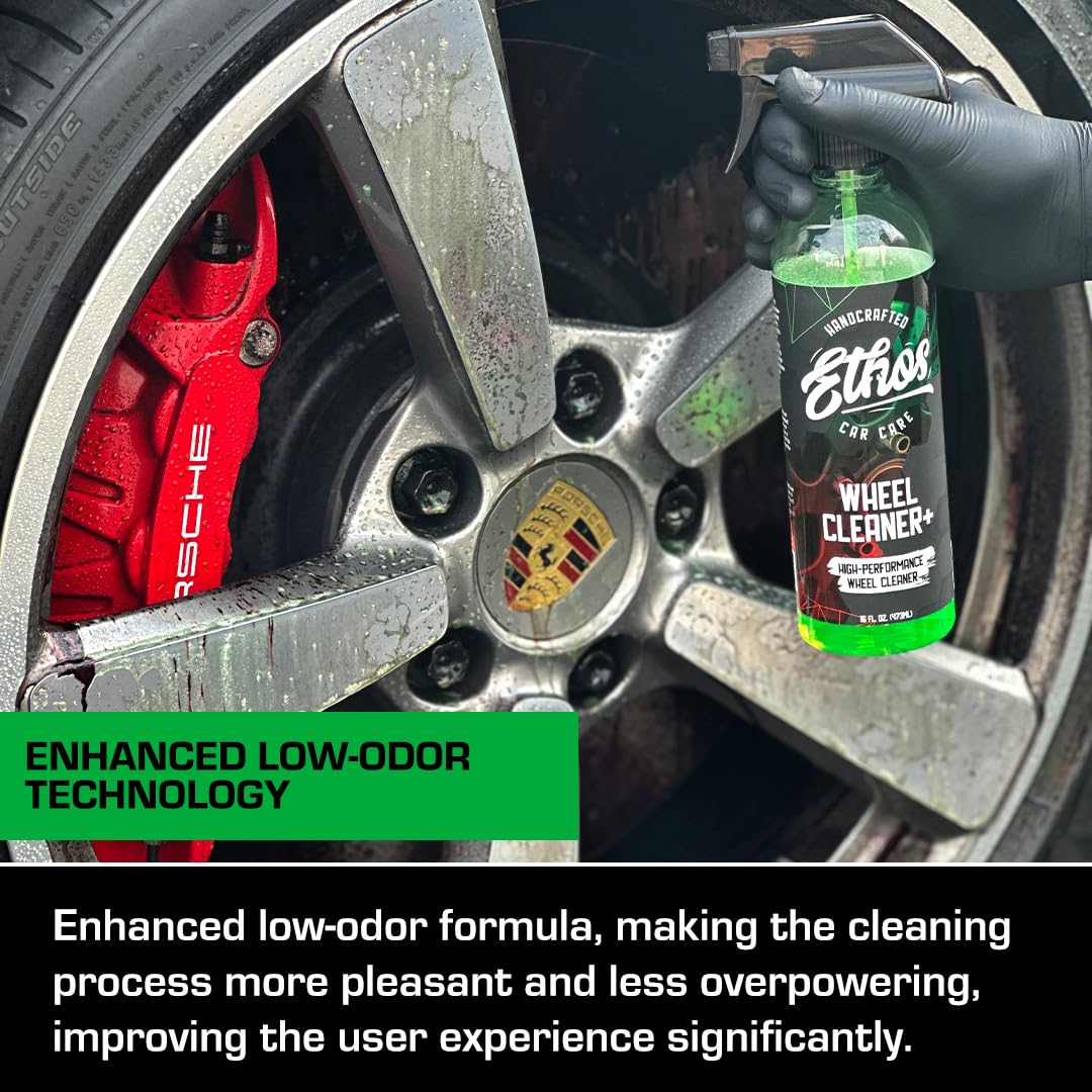 Ethos Handcrafted Car Care bottle held in hand showing size and ease of use benefit