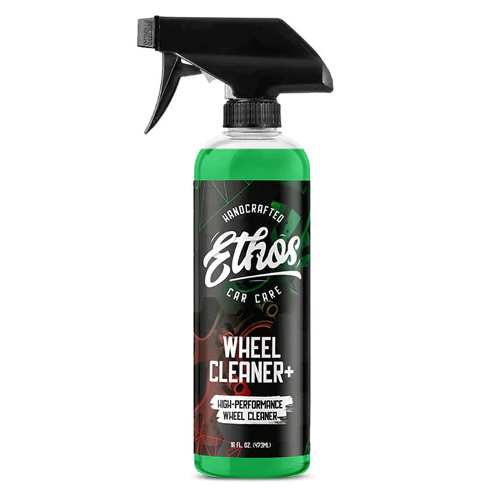 Ethos Handcrafted Car Care front bottle view showing label and spray nozzle benefit