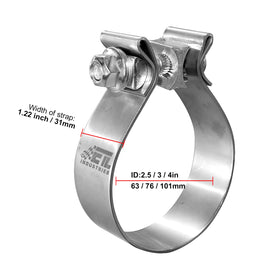 ETL INDUSTRIES clamp mounted on 4-inch exhaust pipe demonstrating leak-resistant joint