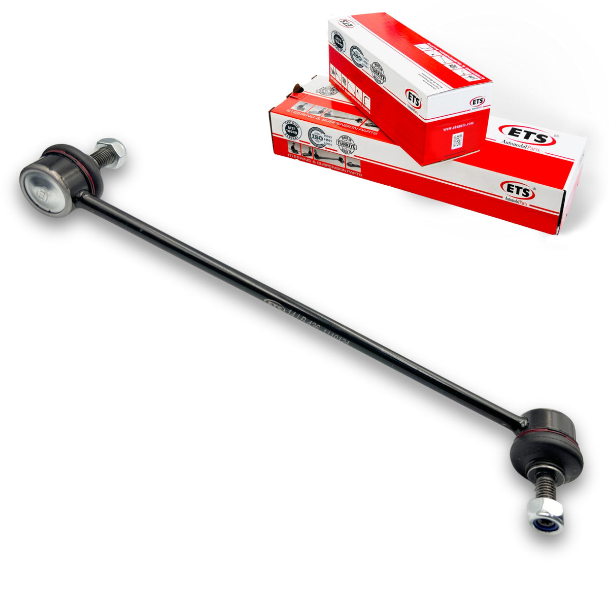 ETS sway bar link installed on vehicle front suspension improving handling