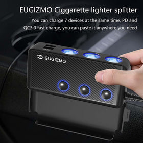 EUGIZMO installed on a car dash powering devices with tidy cable layout benefit