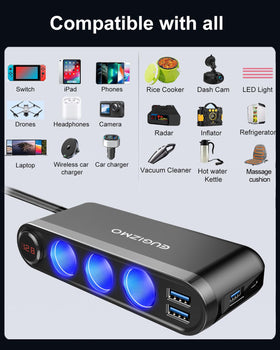EUGIZMO powering phone tablet and dash cam simultaneously for on-the-road charging