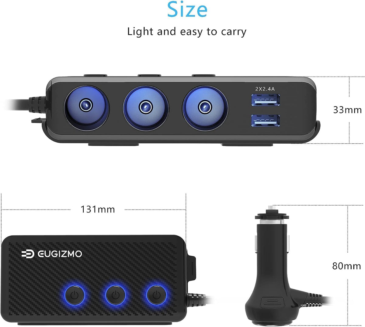 EUGIZMO USB-C PD30W port detail illustrating fast-charge capability for phones