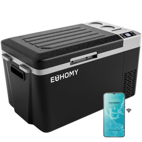 EUHOMY front view of closed fridge showing compact design and portability benefit