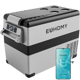 EUHOMY front view of 48QT refrigerator showing compact design and portability benefit
