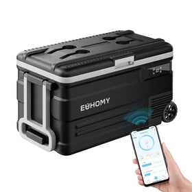 EUHOMY front view of 75L car refrigerator showing robust build and accessibility benefit