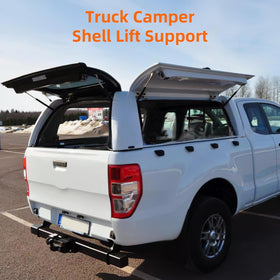 Euplokeer strut in open camper shell scene, improving hatch access and user safety