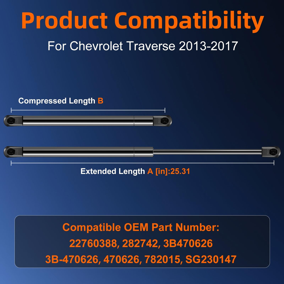 Euplokeer strut extended length 25.31 inches for accurate fit confirmation