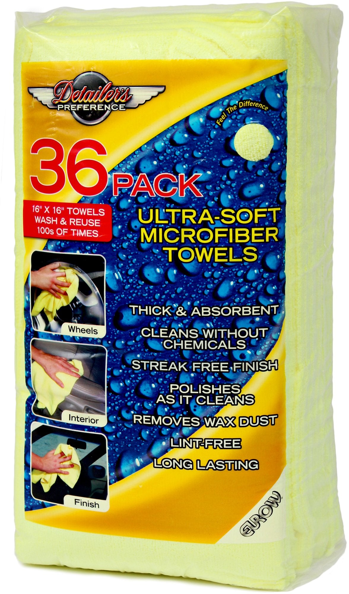 Eurow towel in hand size scale showing convenient 16x16 inch coverage