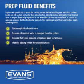 Evans close-up label highlighting prep fluid usage instructions and safety