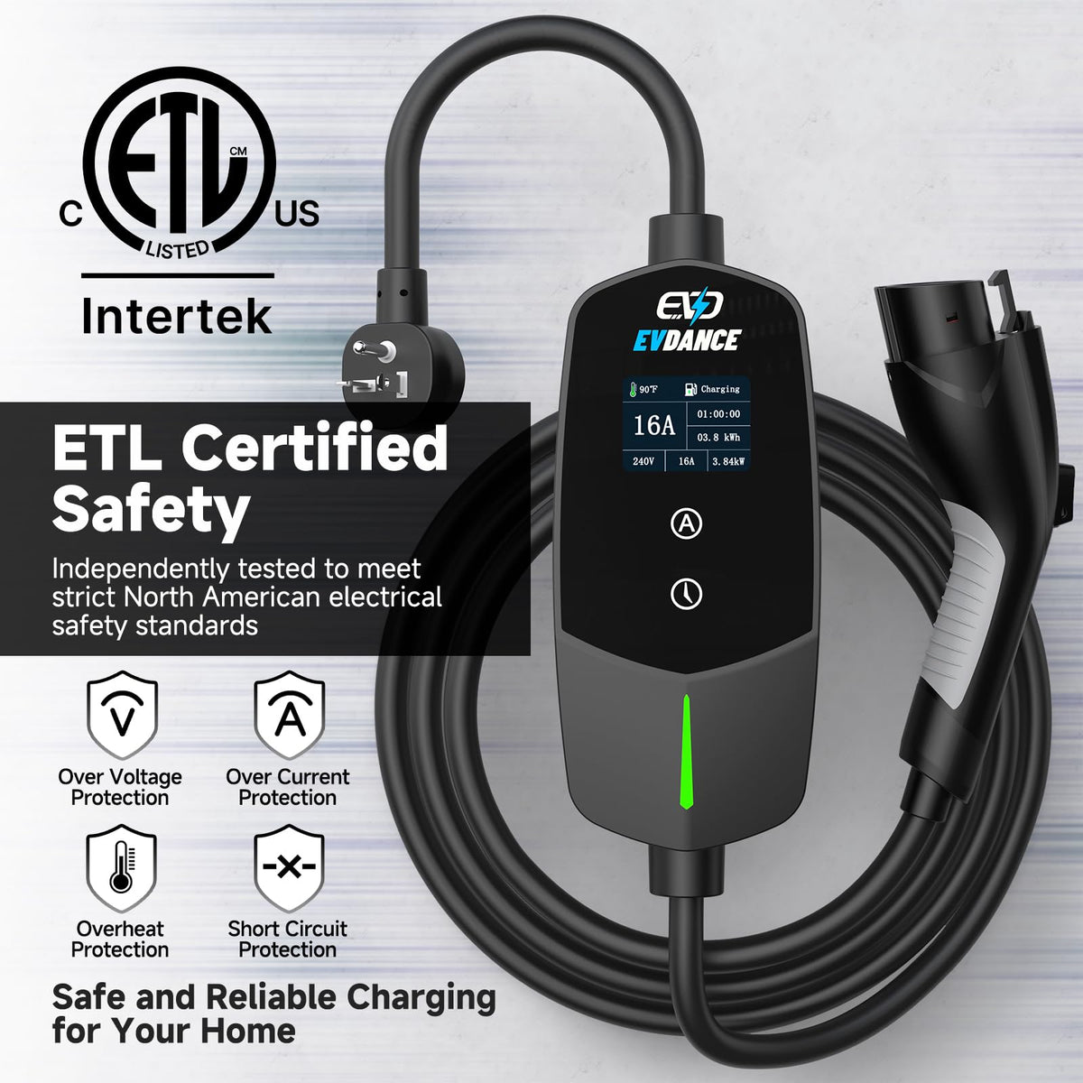 EVDANCE 25ft cable stretched to show flexible positioning benefit