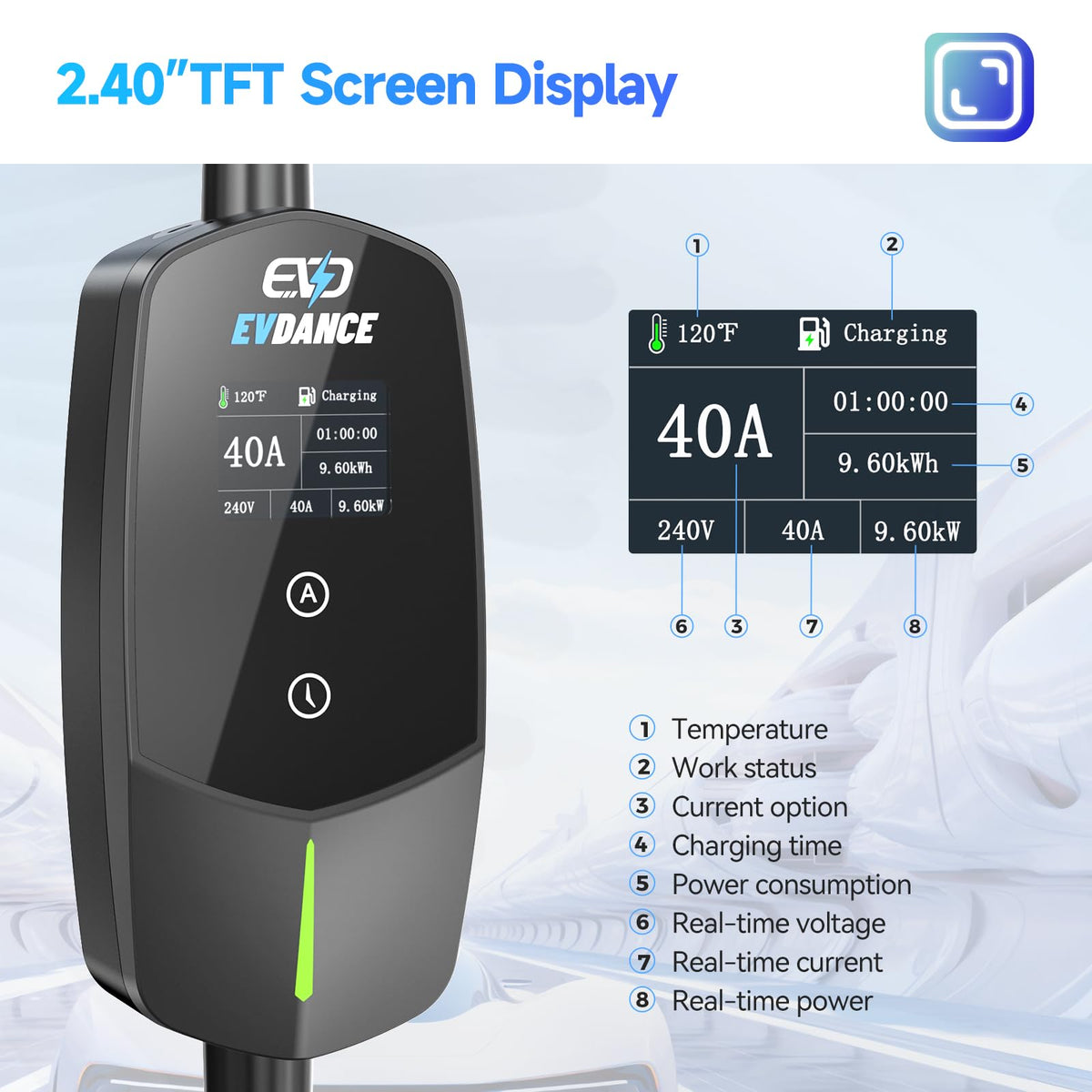 EVDANCE control box with LED indicators showing status-at-a-glance benefit