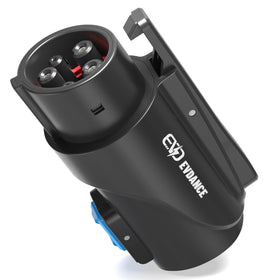 EVDANCE front view of NACS to J1772 adapter showing plug face and compact profile benefit increased charging access