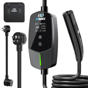 EVDANCE front view of charger showing compact design and portability benefit