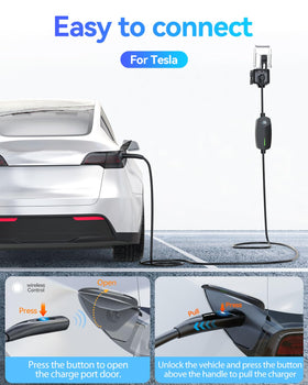 EVDANCE charging a Tesla in driveway highlighting faster convenient charging