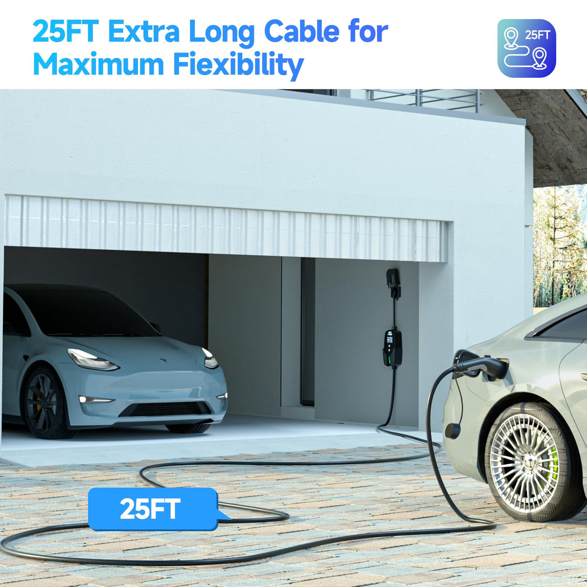 EVDANCE charger mounted in garage showing convenient home charging benefit