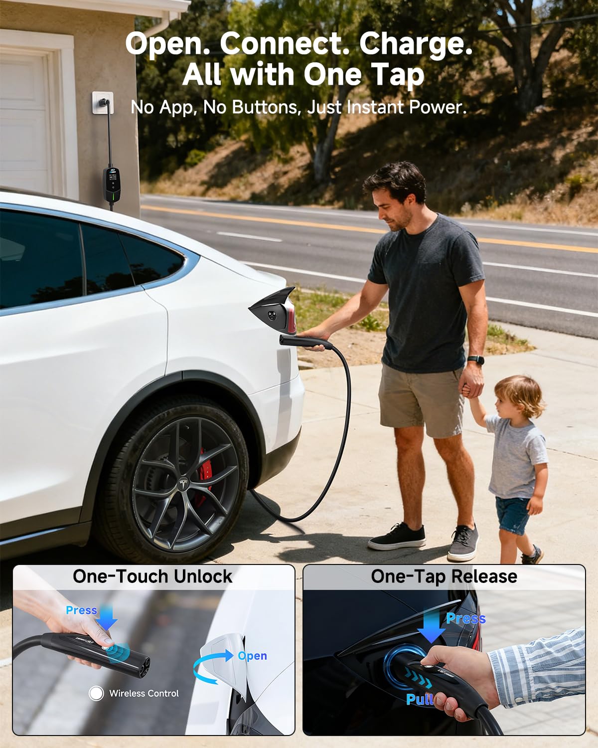 EVDANCE close-up of NACS Tesla connector showing secure fit for Teslas