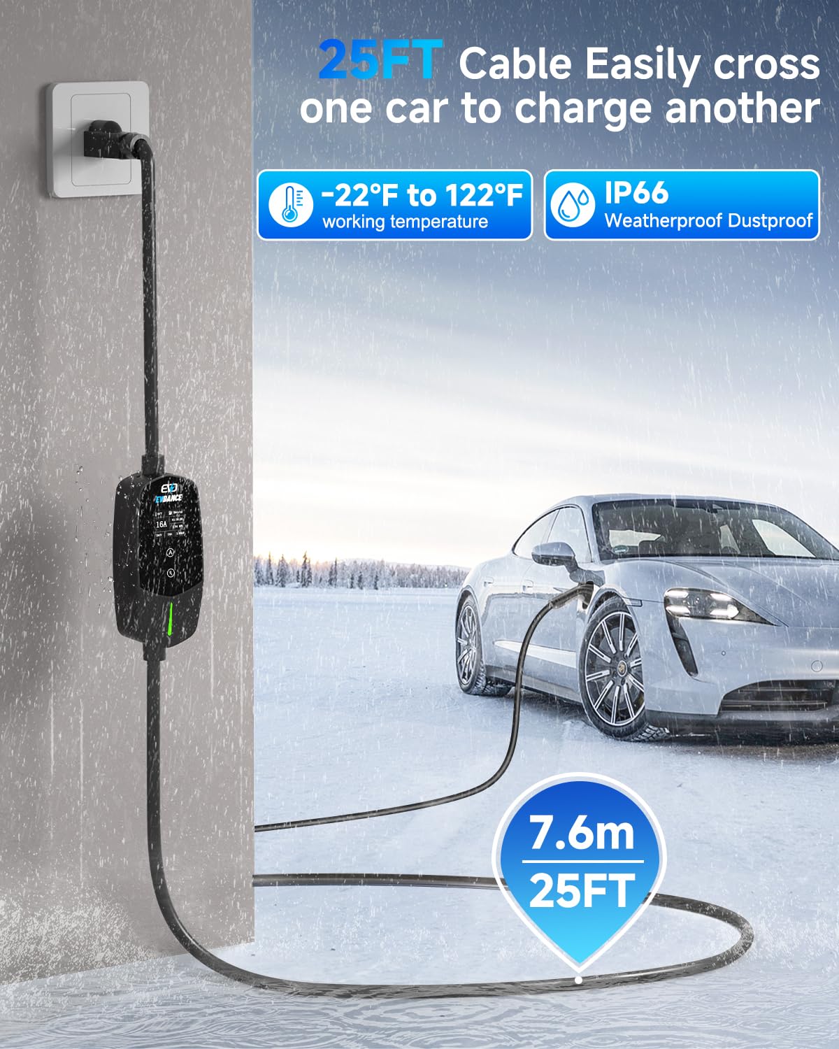 EVDANCE included NEMA 6-20 to 5-15 adapter showing versatile outlet benefit