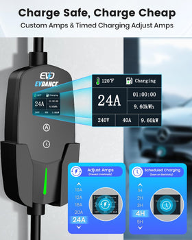 EVDANCE NEMA 10-30 plug close-up showing robust build and safe dryer-outlet compatibility