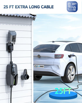 EVDANCE charger held by hand showing size and easy portability for travel