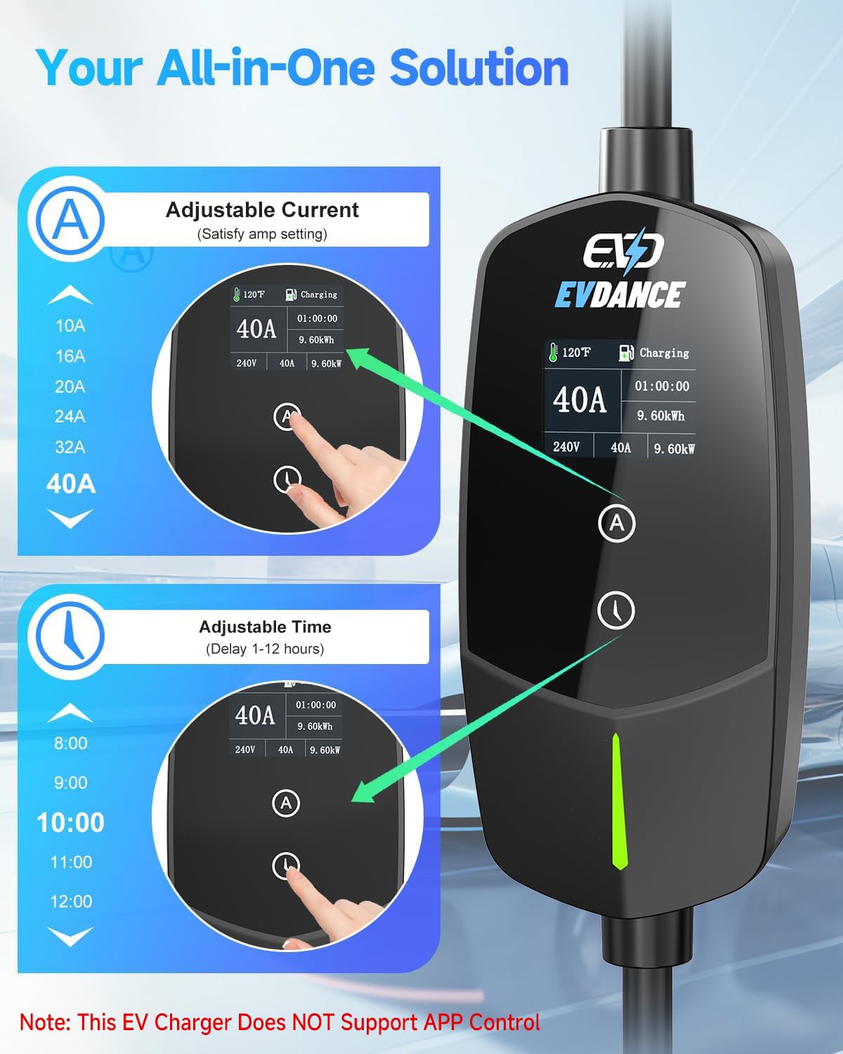 EVDANCE 2.4-inch TFT display showing charging data for easy monitoring