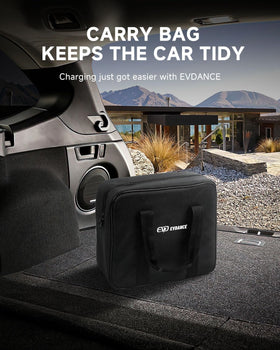 EVDANCE charger exterior labeling showing weatherproof ratings for outdoor use benefit