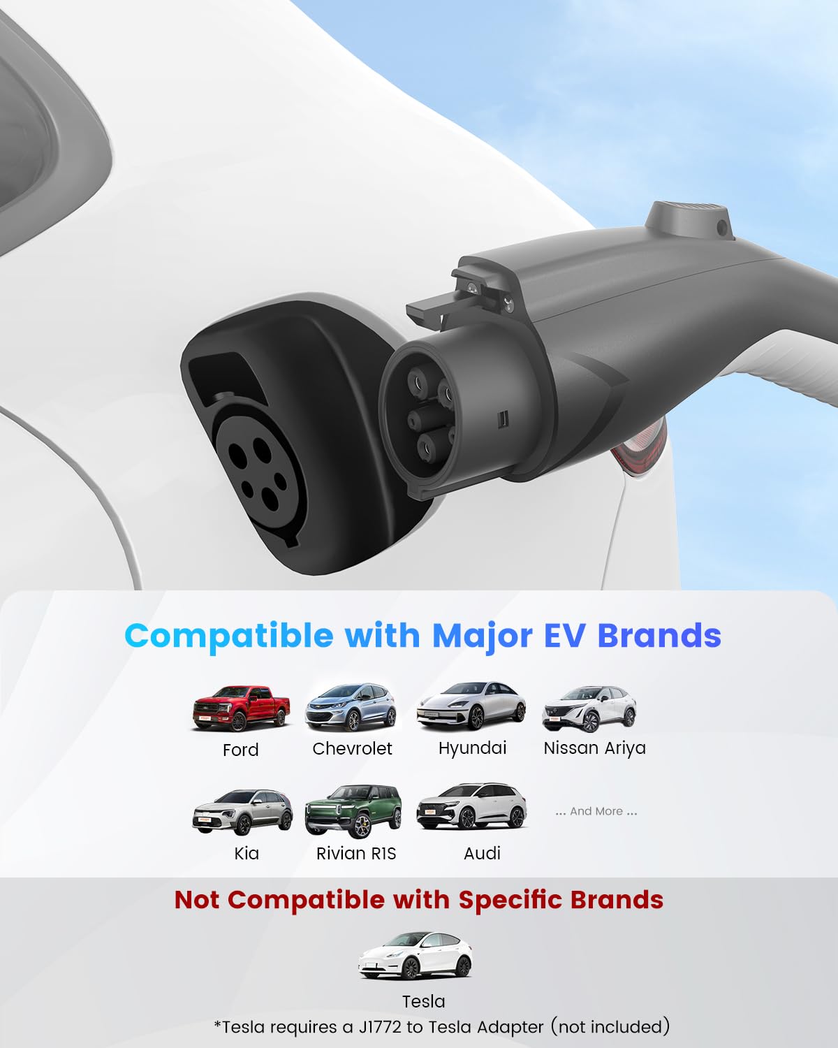 EVDANCE with NEMA 6-20 adapter demonstrating Level 2 fast charging option