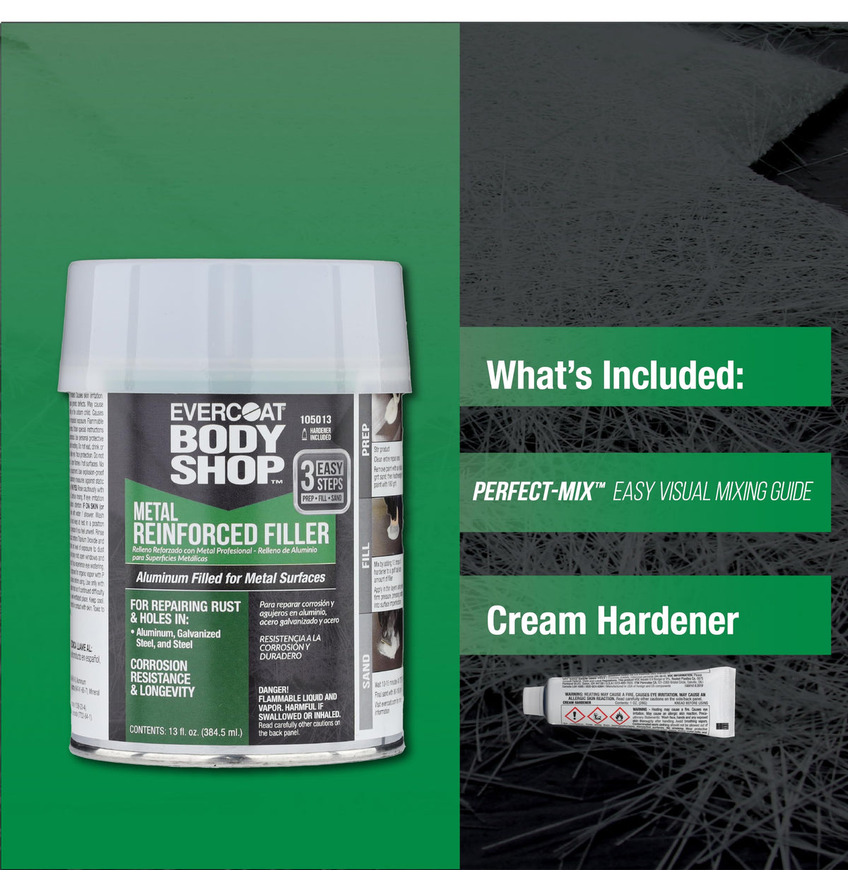 Evercoat Body Shop applied patch on galvanized steel demonstrating corrosion resistance