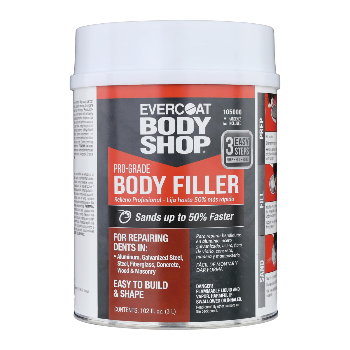 Evercoat Body Shop front can showing label and size, clear product ID and benefit