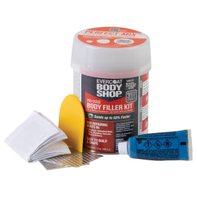 Evercoat Body Shop being applied to a car door by technician for dent and panel repair