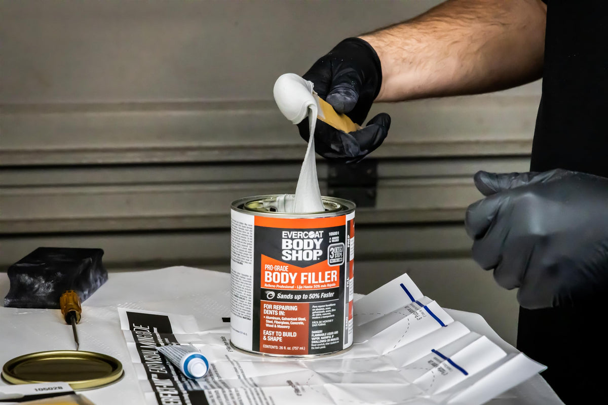 evercoat Body Shop label and Perfect-Mix guide visible for accurate mixing benefit
