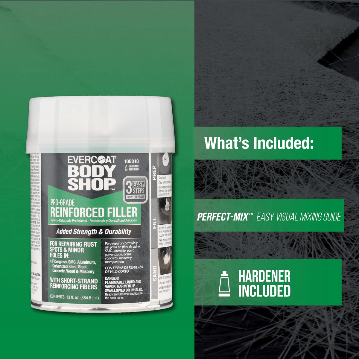 Evercoat Body Shop kit with cream hardener and visual guide displaying included contents