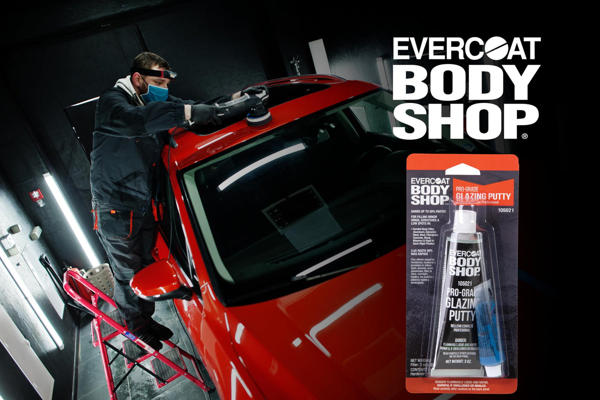 Evercoat Body Shop on a workbench during a car repair showing professional use