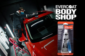Evercoat Body Shop on a workbench during a car repair showing professional use